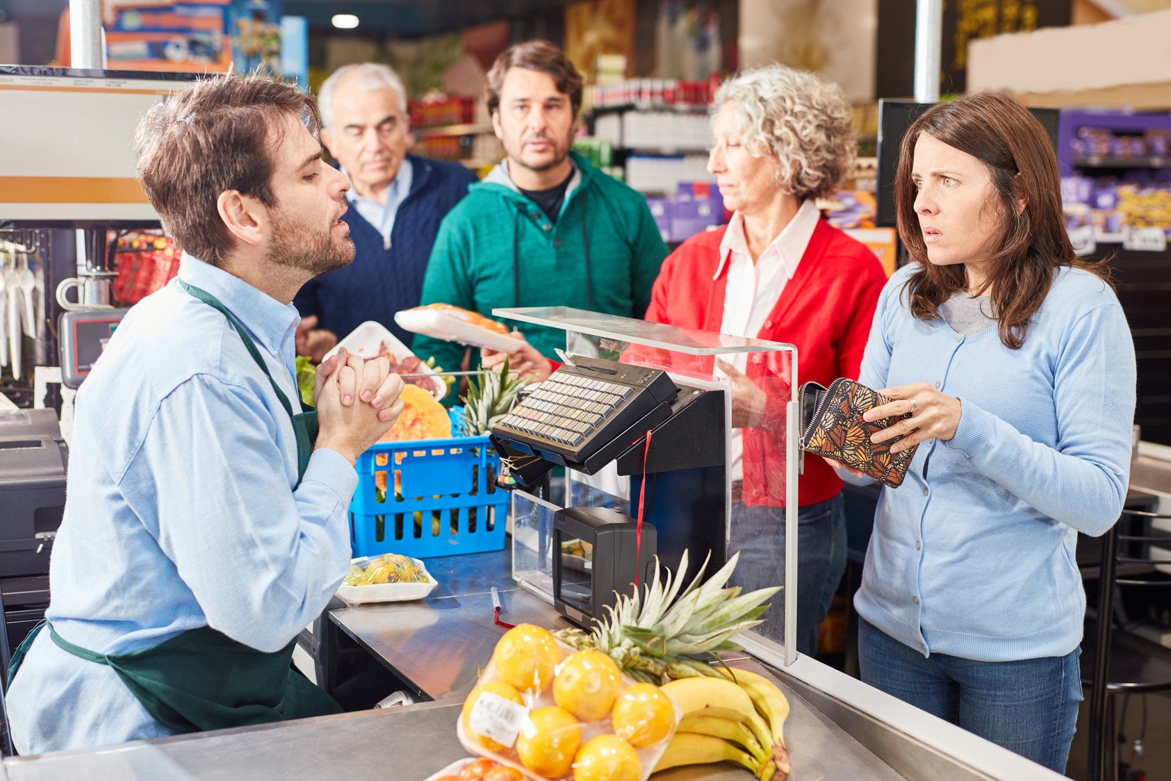 Customer at the Supermarket Cashier Has Too Little Money